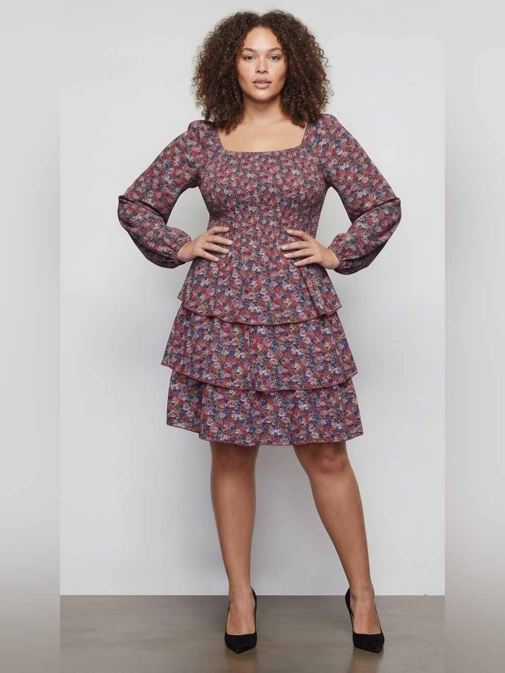 Floral Smocked Tiered Dress - Pink Multi